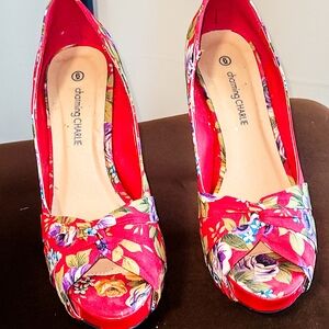 Charming Charlie Floral Heels Vibrant Pattern